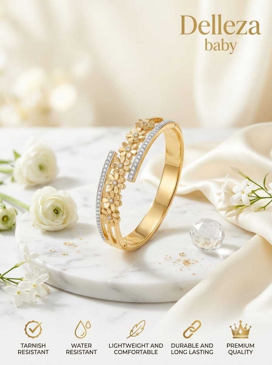 Baby Size Anti-Tarnish Floral Crystal Open Bracelet