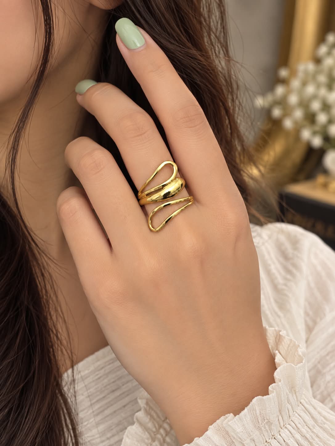 Anti-Tarnish Golden Double Loop Adjustable Ring