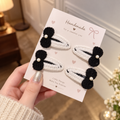Black & White Bow Pearl Crochet Clips – Set of 4