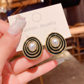 Black Enamel Pearl Clip On Earrings