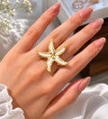 Anti tarnish white Enamel Starfish Statement Ring