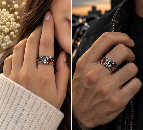 2-in-1 Unisex Orange Owl Eye Ring – For Men & Women