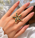 Anti tarnish Black Enamel Starfish Statement Ring