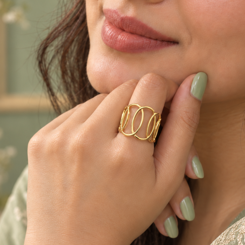 Anti-Tarnish Gold Geometric Oval Statement Ring