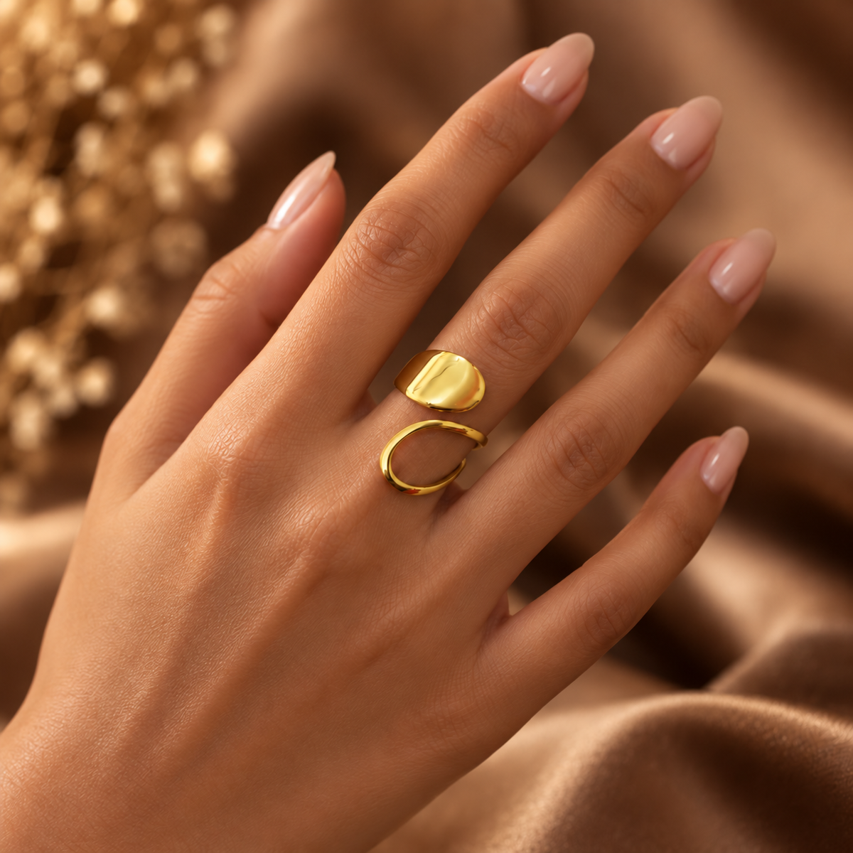Anti-Tarnish Golden Abstract Open Ring