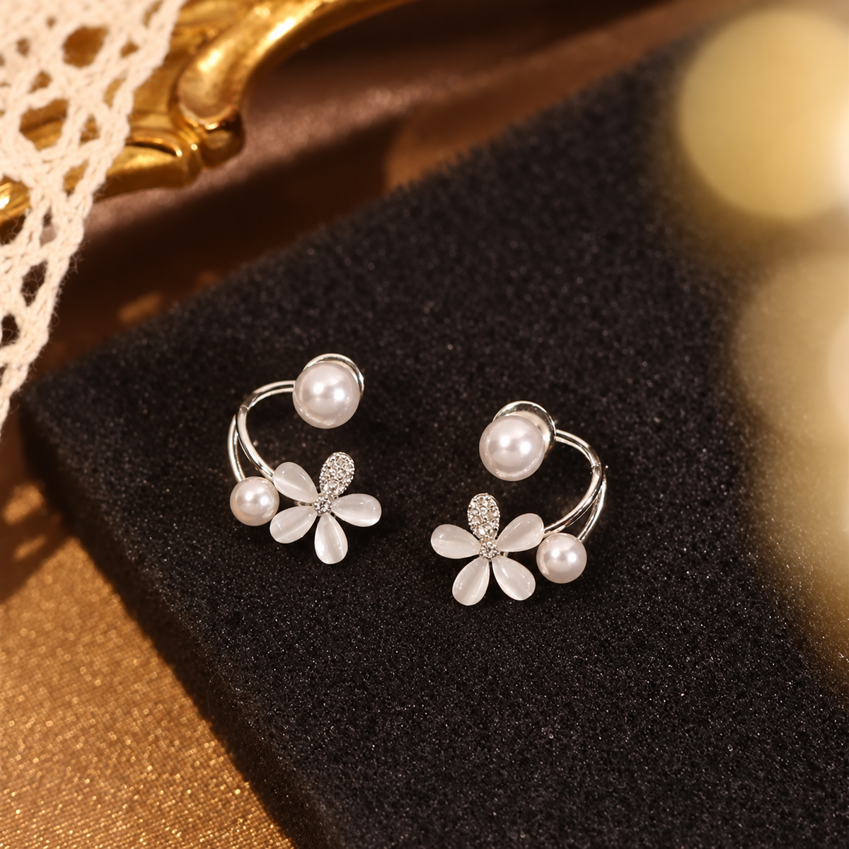 2in1 silver-toned Floral Monalisa stone stud earring